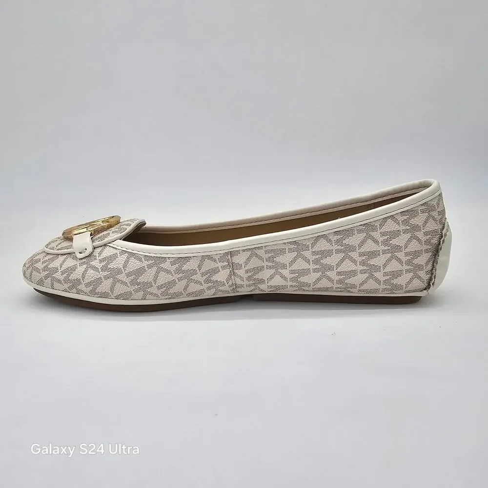 Michael Kors Fulton Logo Moccasin Vanilla Monogram Ballet Flat Moc Women's 9M